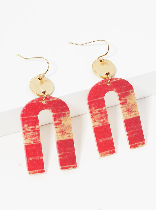 Painted Wood Arch Dangle Drop Earrings