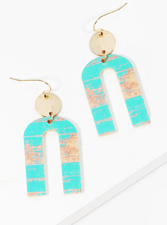 Painted Wood Arch Dangle Drop Earrings