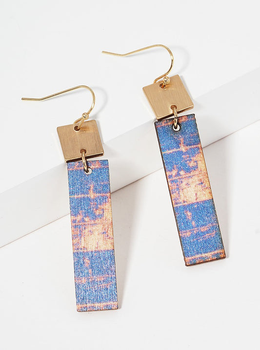 Painted Wood Bar Dangle Drop Earrings