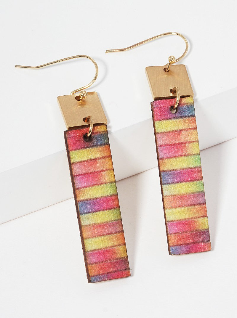 Painted Wood Bar Dangle Drop Earrings