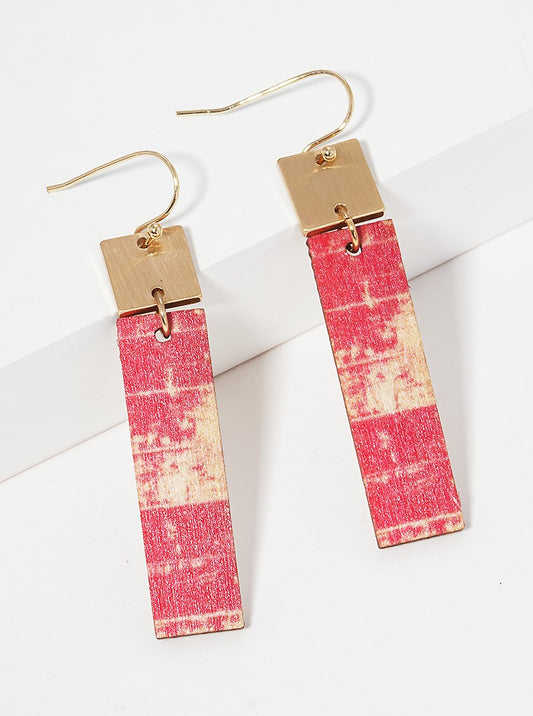 Painted Wood Bar Dangle Drop Earrings