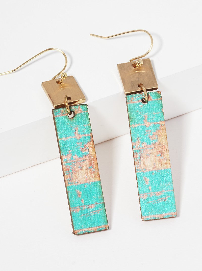 Painted Wood Bar Dangle Drop Earrings