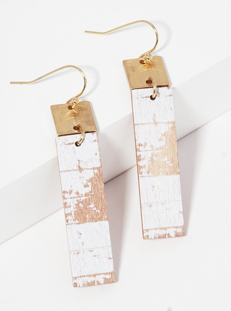 Painted Wood Bar Dangle Drop Earrings