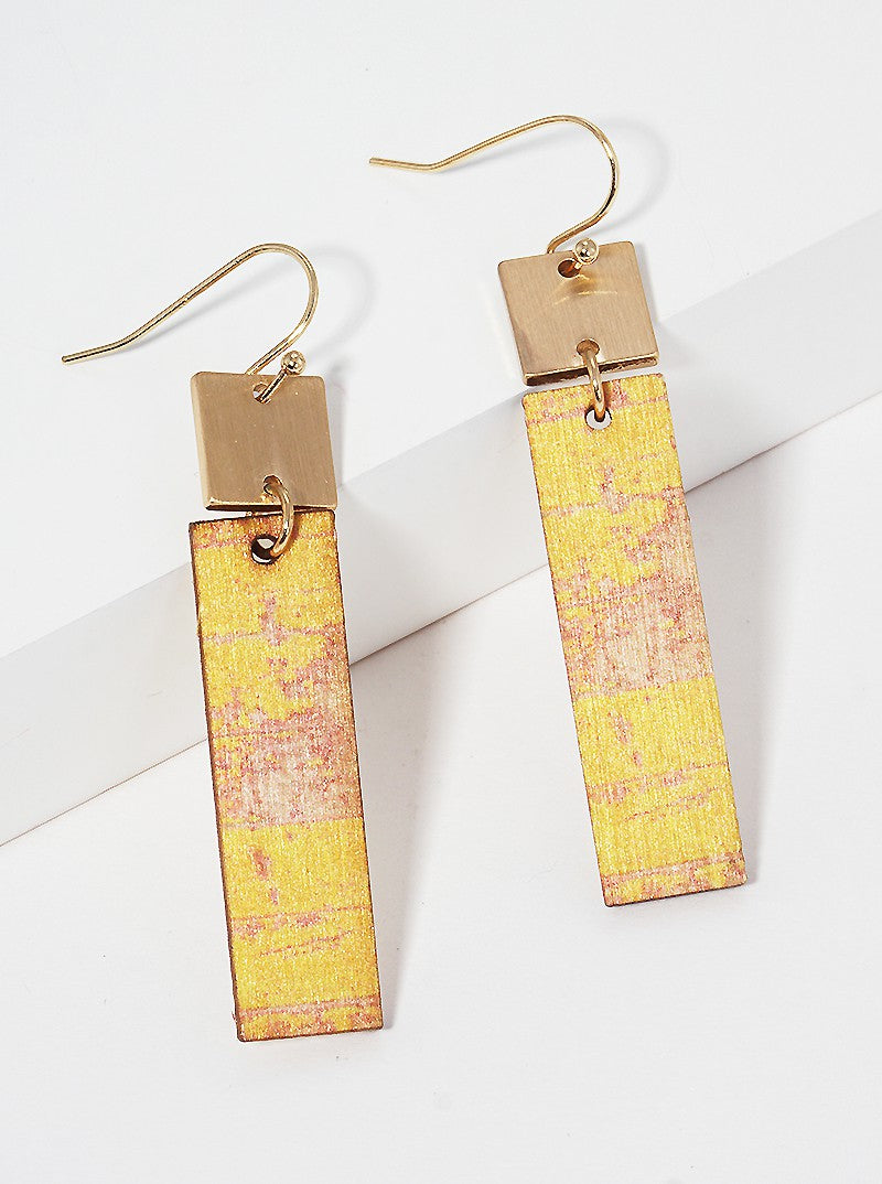 Painted Wood Bar Dangle Drop Earrings