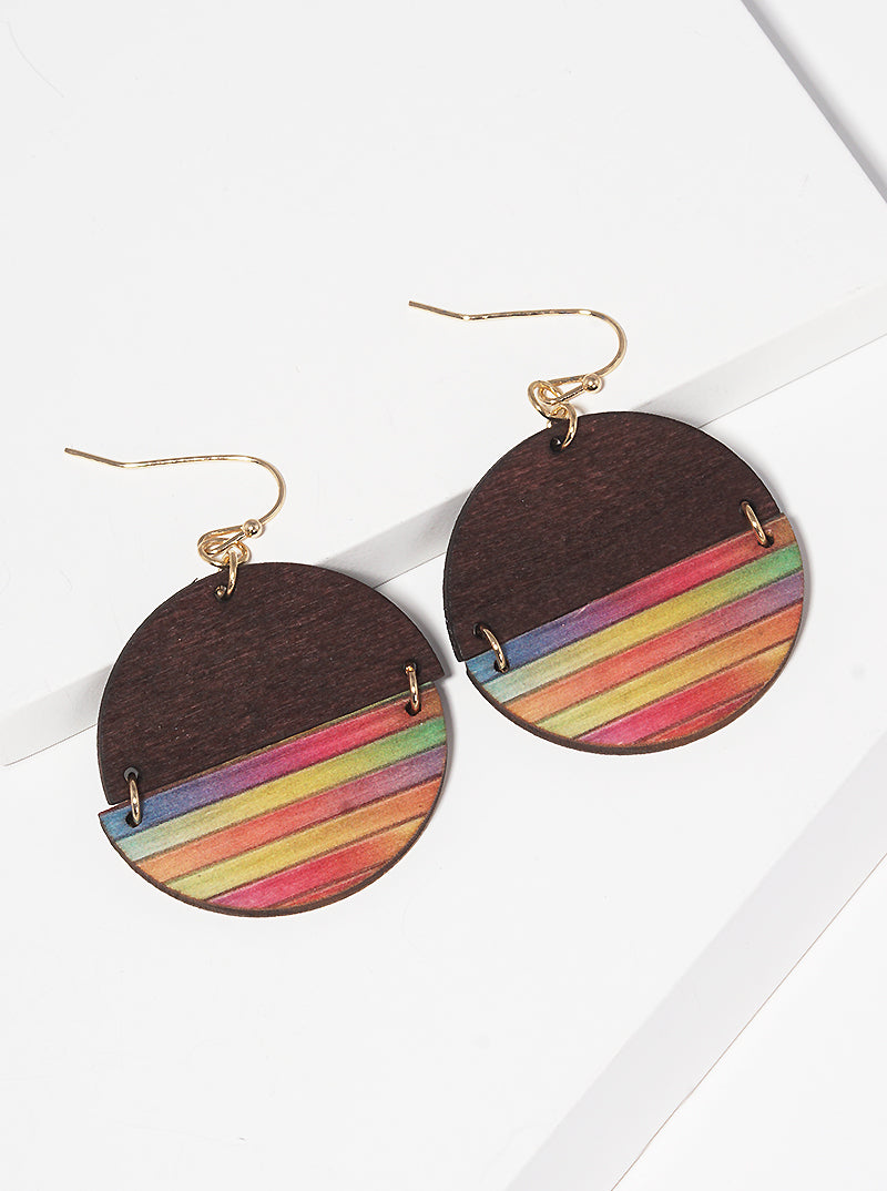 Painted Wood Dangle Drop Earrings
