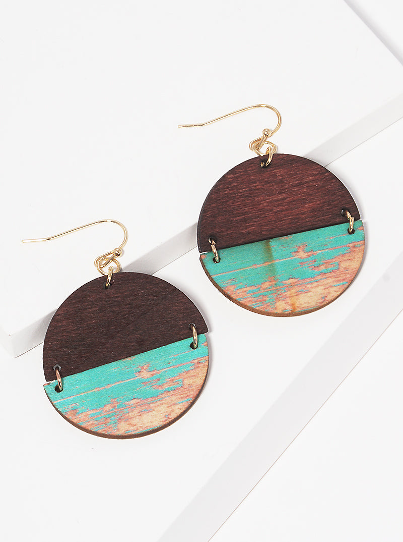 Painted Wood Dangle Drop Earrings