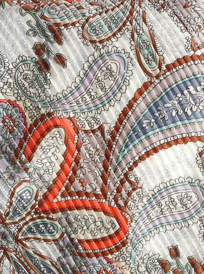 Paisley Print Pleated Polyester Scarf