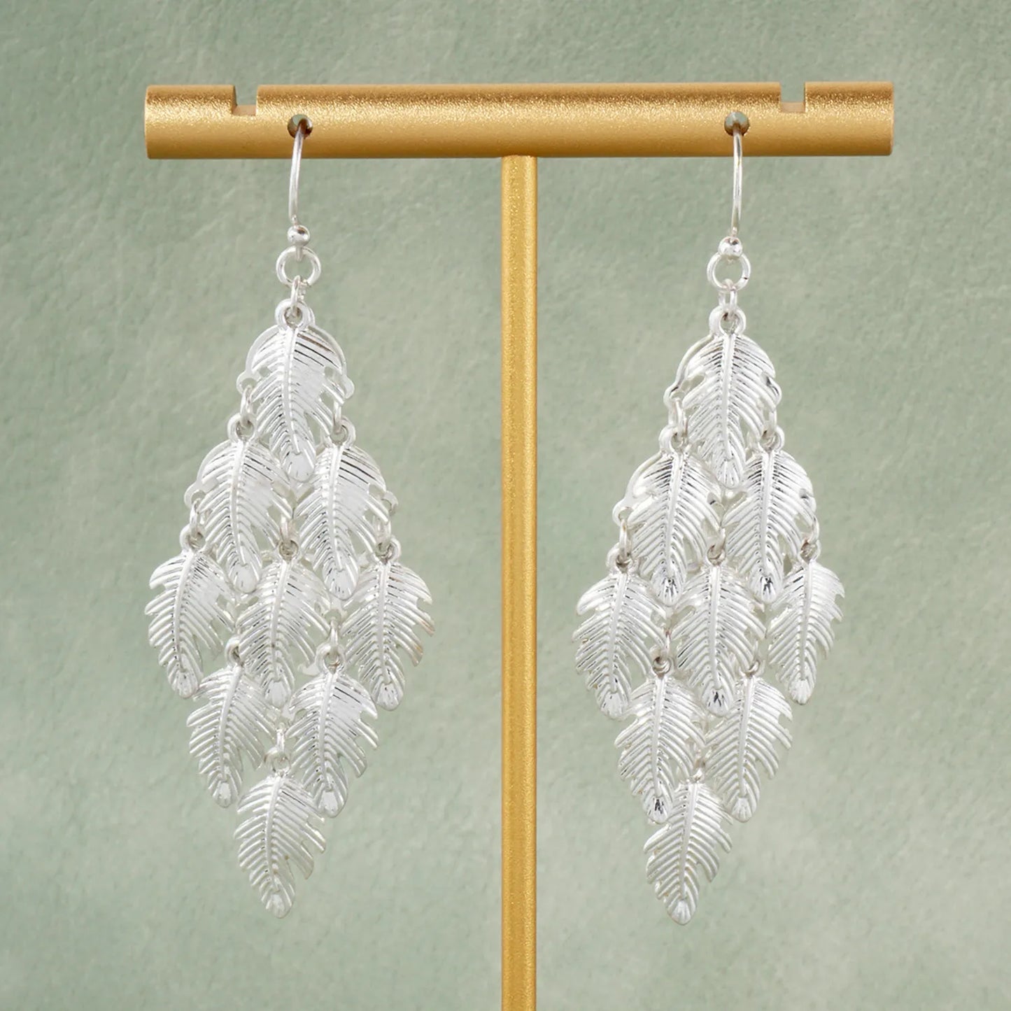 Palm Leaves Cluster Diamond Shape Dangle Earrings