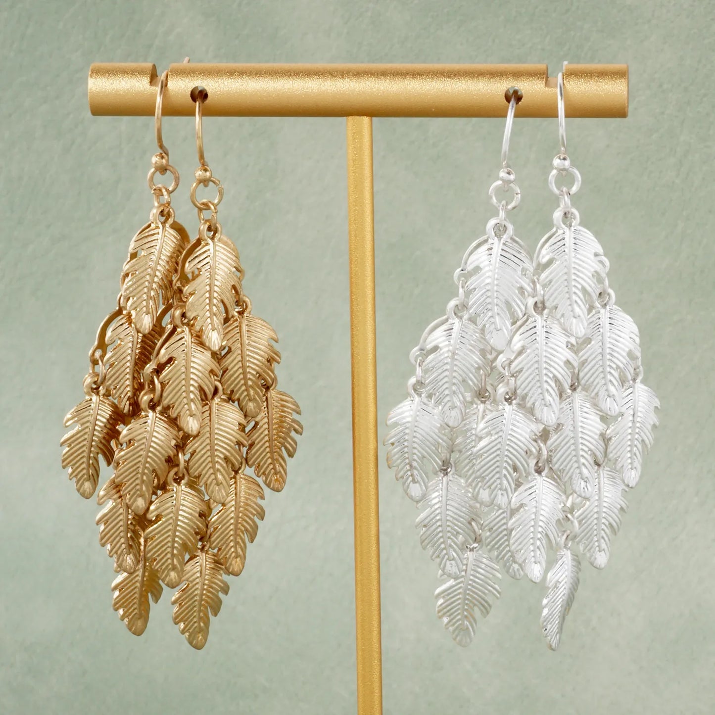 Palm Leaves Cluster Diamond Shape Dangle Earrings