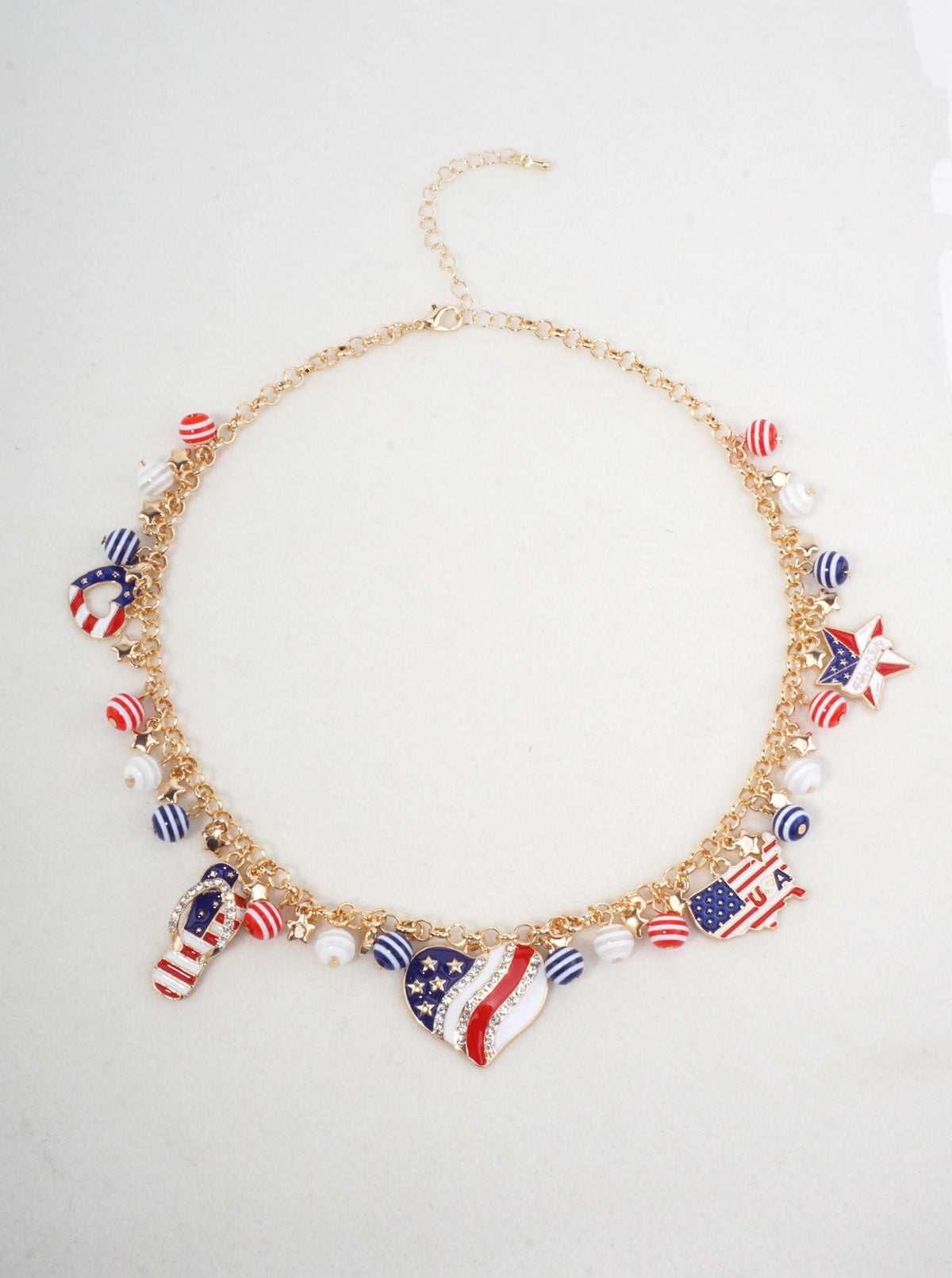 Patriotic Heart Charm Enameled Necklace