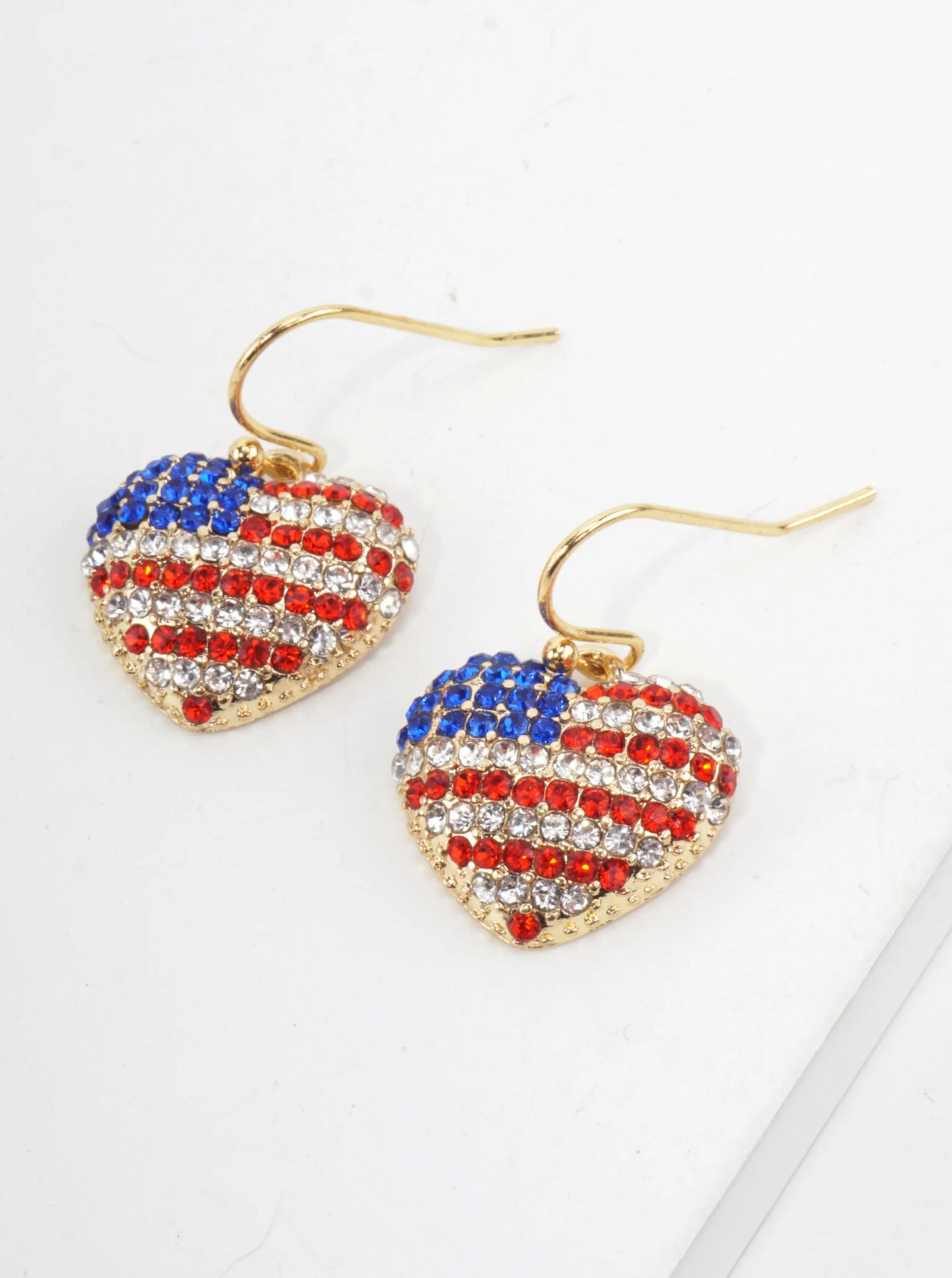Patriotic Heart Faceted Dangle Earrings