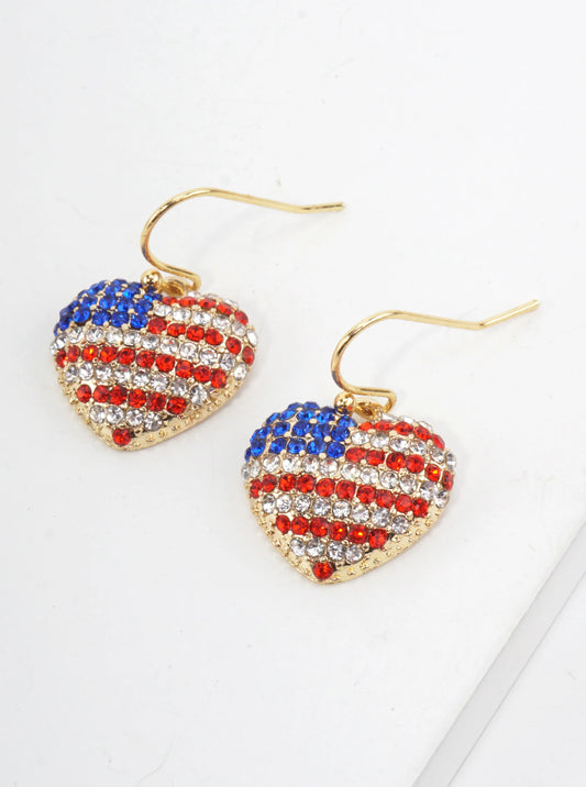 Patriotic Heart Faceted Dangle Earrings
