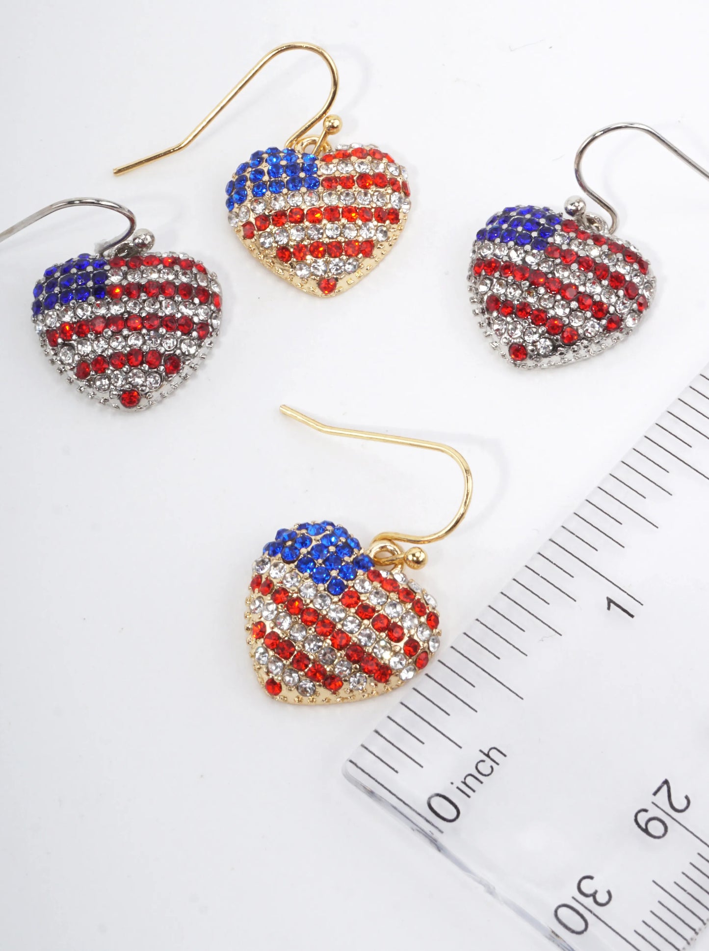 Patriotic Heart Faceted Dangle Earrings