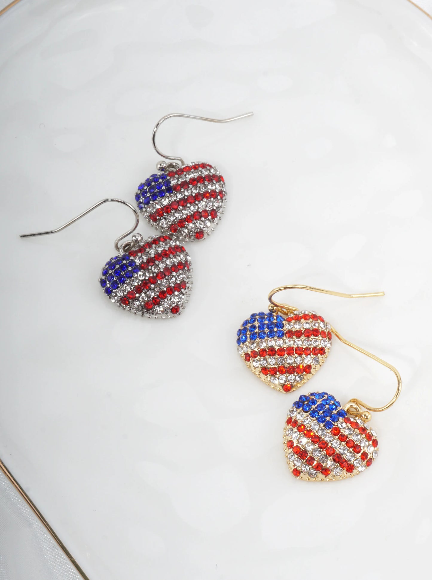 Patriotic Heart Faceted Dangle Earrings