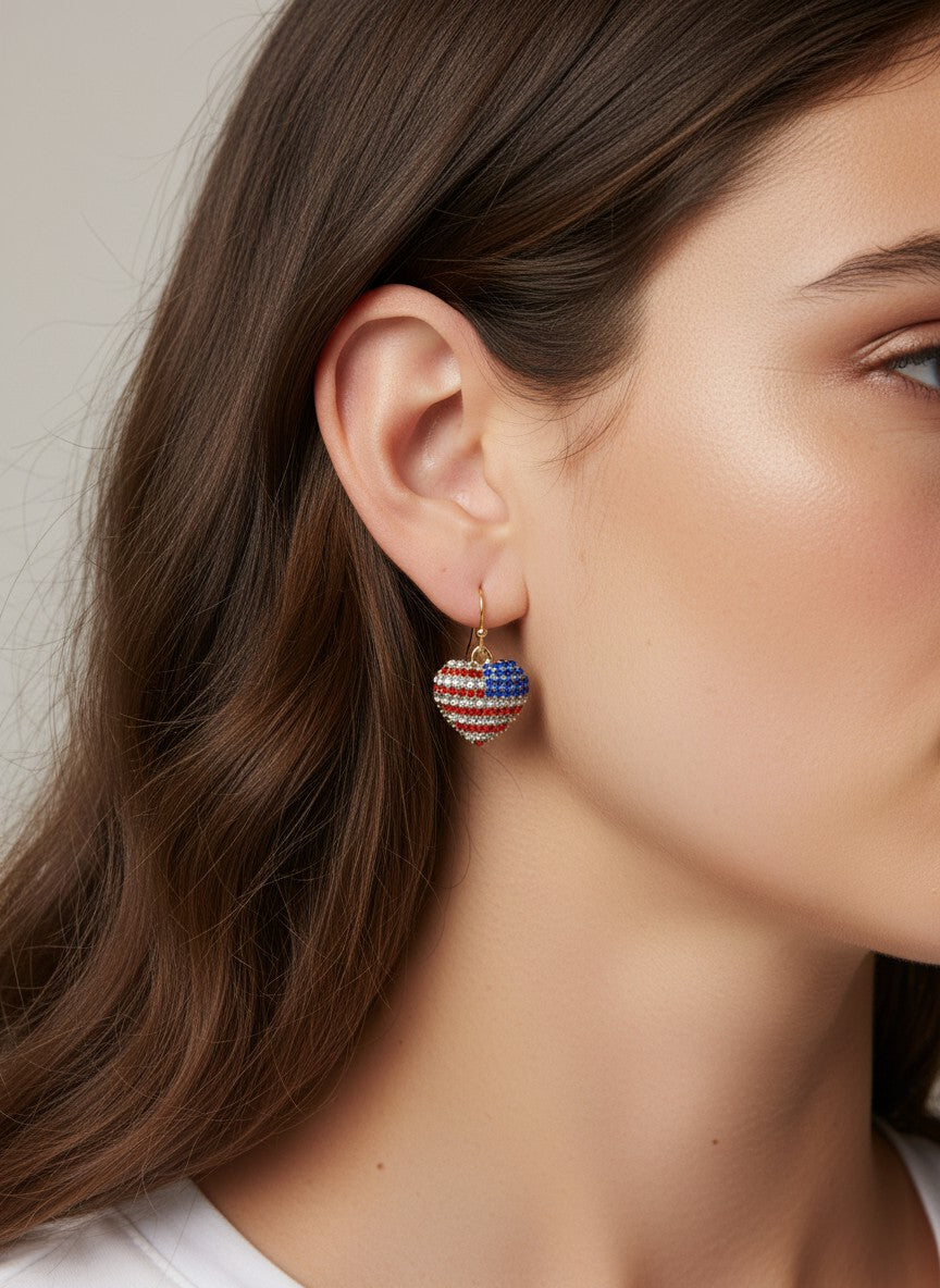 Patriotic Heart Faceted Dangle Earrings