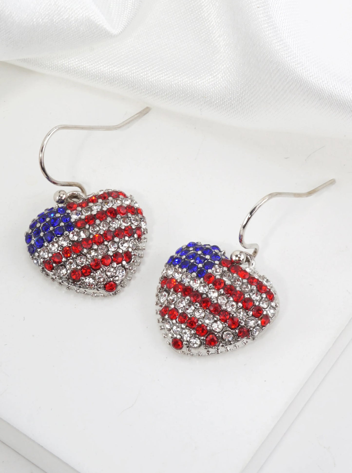 Patriotic Heart Faceted Dangle Earrings