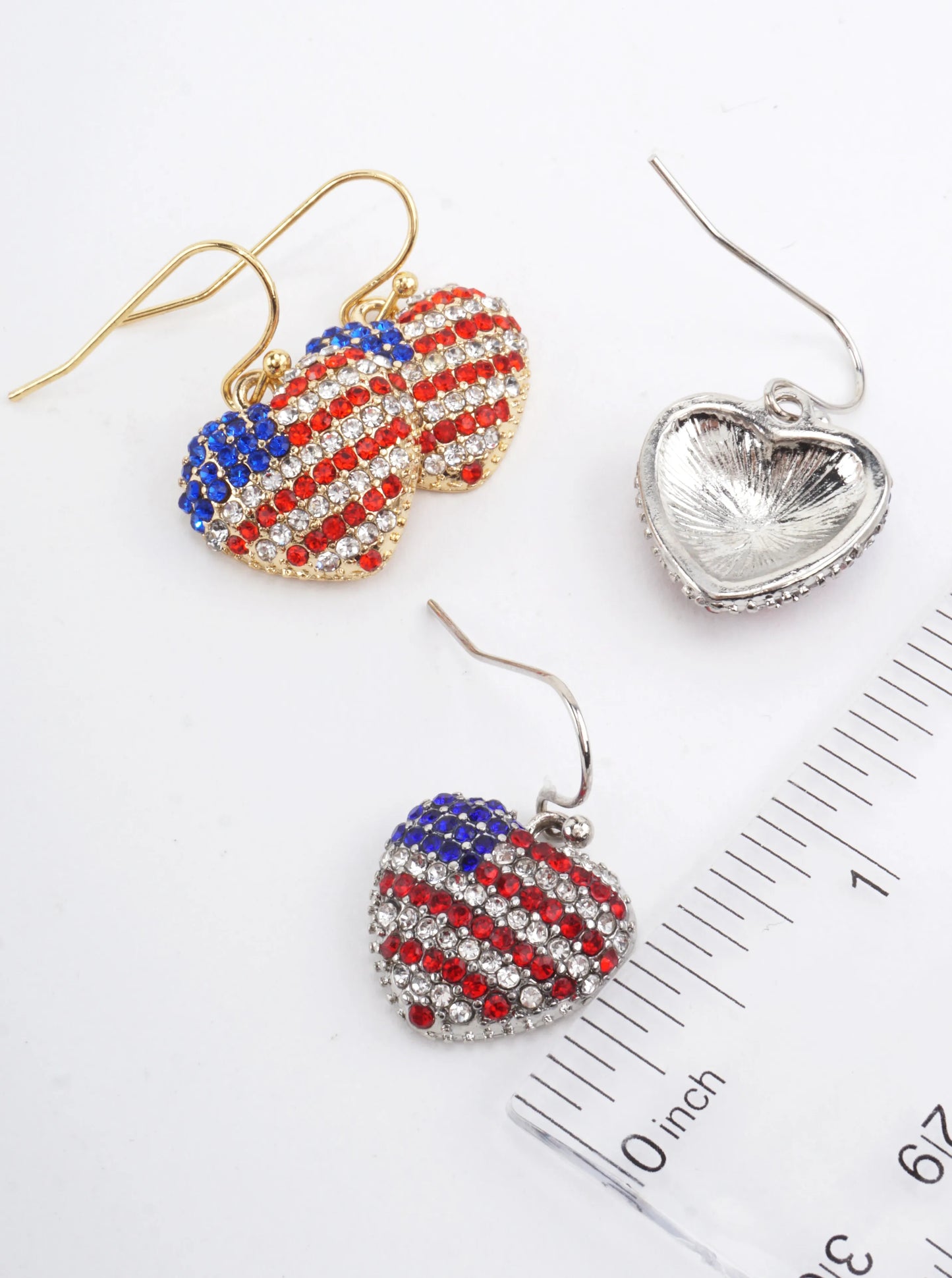 Patriotic Heart Faceted Dangle Earrings