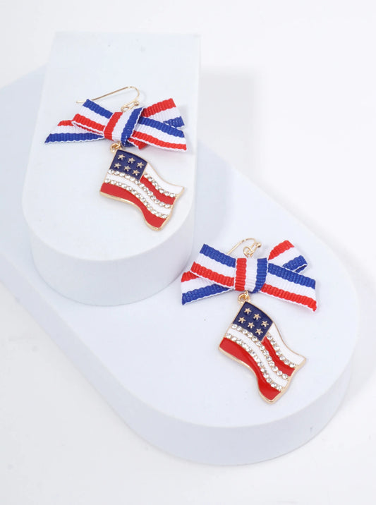 Patriotic Ribbon Flag Drop Dangle Earrings