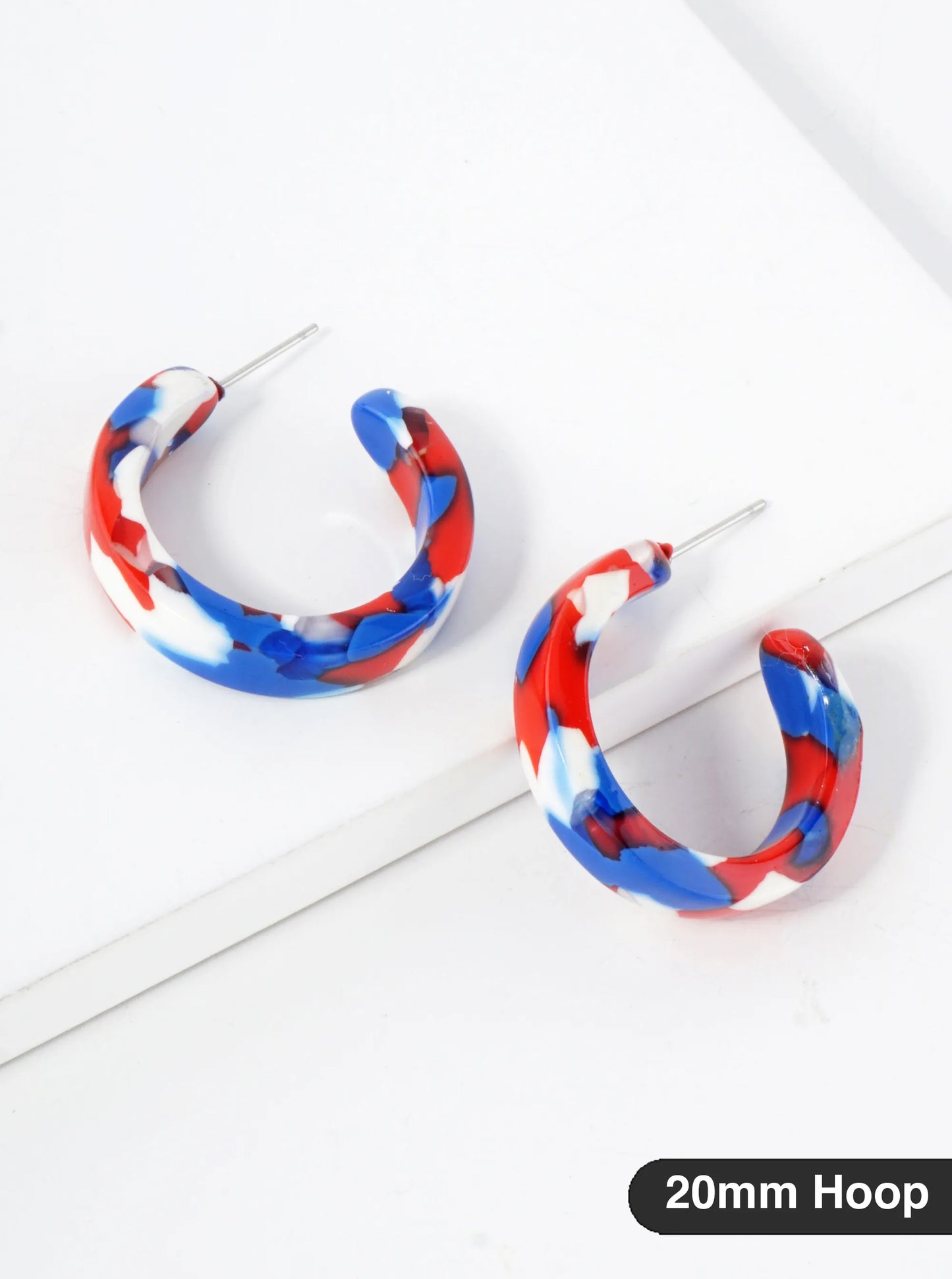 Patriotic-Theme 20mm Acetate Open Hoop Earrings