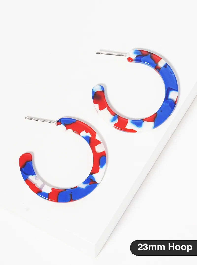 Patriotic-Theme 23mm Acetate Flat Hoop Earrings
