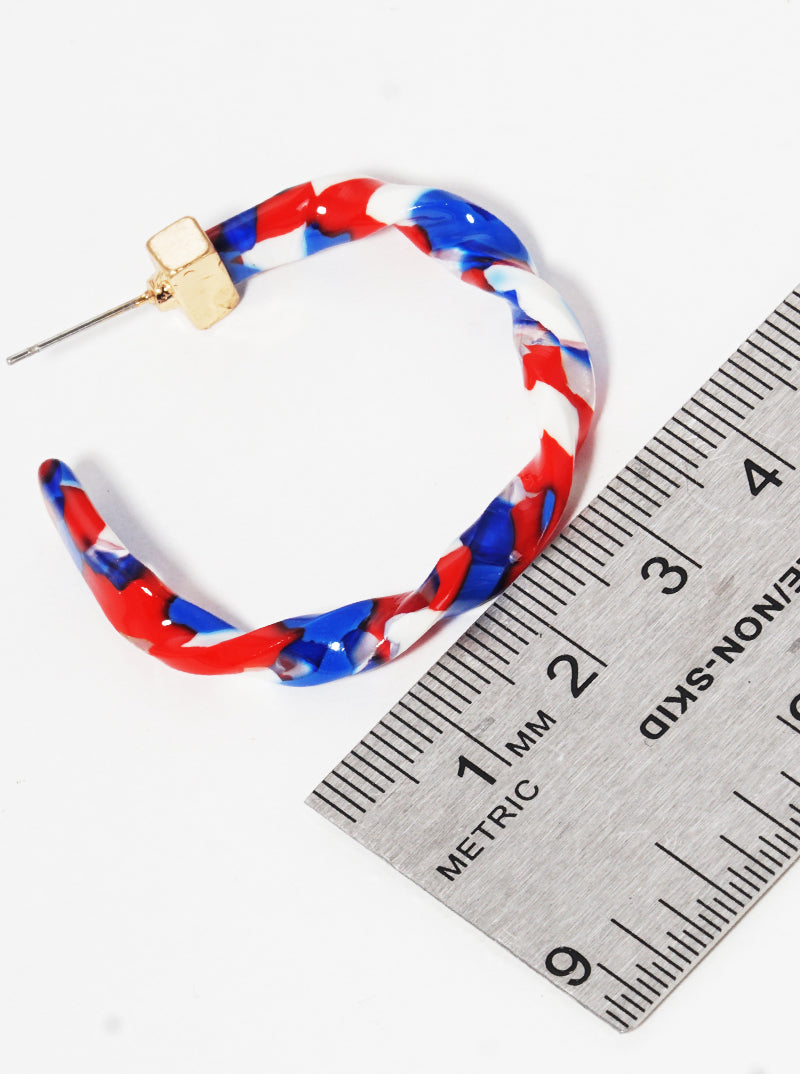 Patriotic-Theme 30mm Twisted Acetate Open Hoop Earrings
