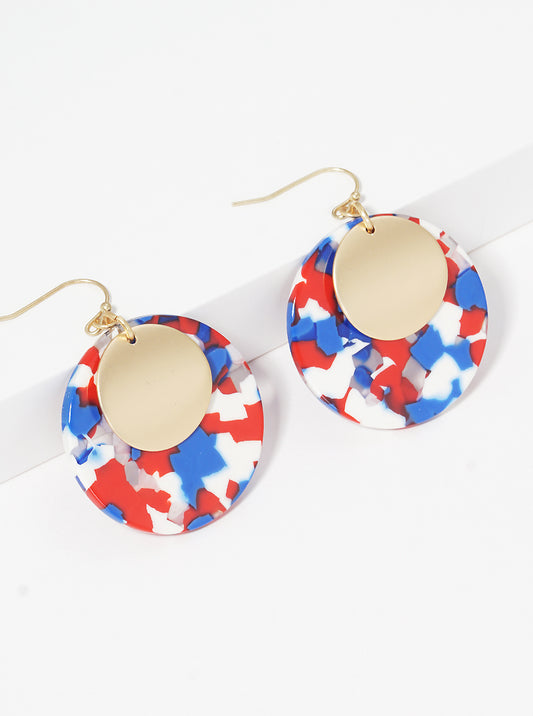 Patriotic-Theme Double Circle Acetate Dangle Earrings