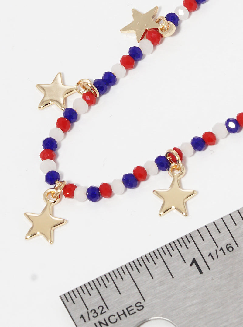 Patriotic-Theme Glass-Beaded Necklace With Star Charms
