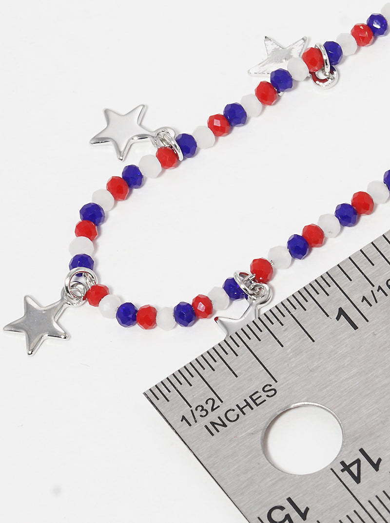 Patriotic-Theme Glass-Beaded Necklace With Star Charms