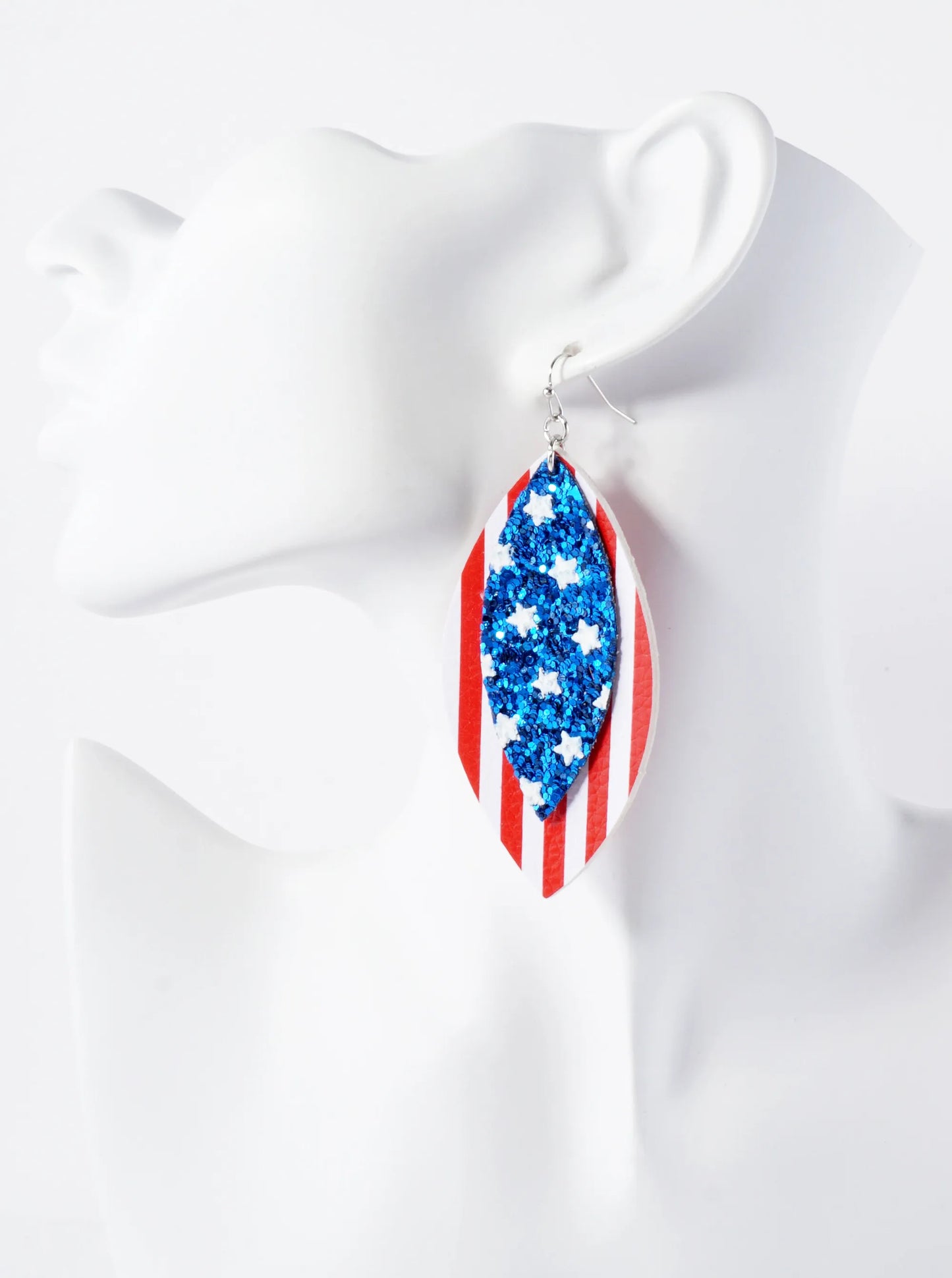 Patriotic-Theme Sparkle Marquise Glitter Drop Earrings
