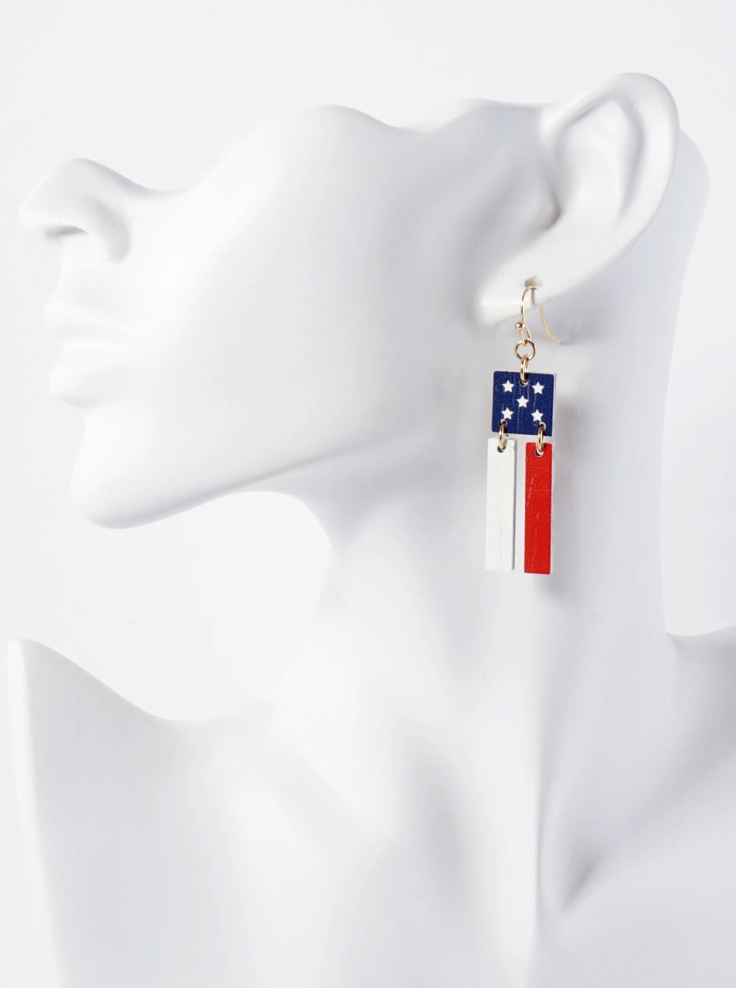 Patriotic-Theme Wooden Square Bar Drop Dangle Earrings