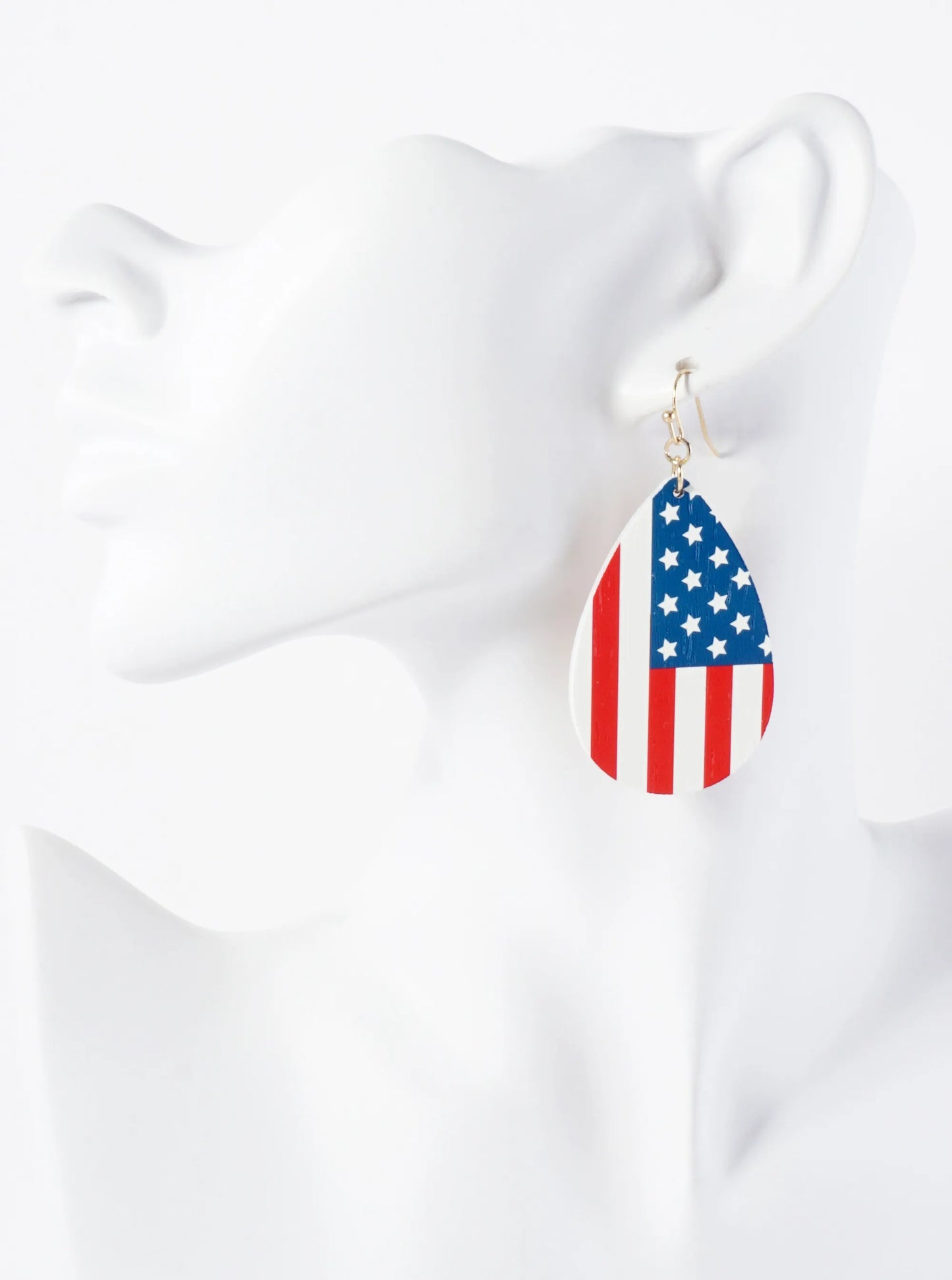 Patriotic-Theme Wooden Teardrop Dangle Drop Earrings