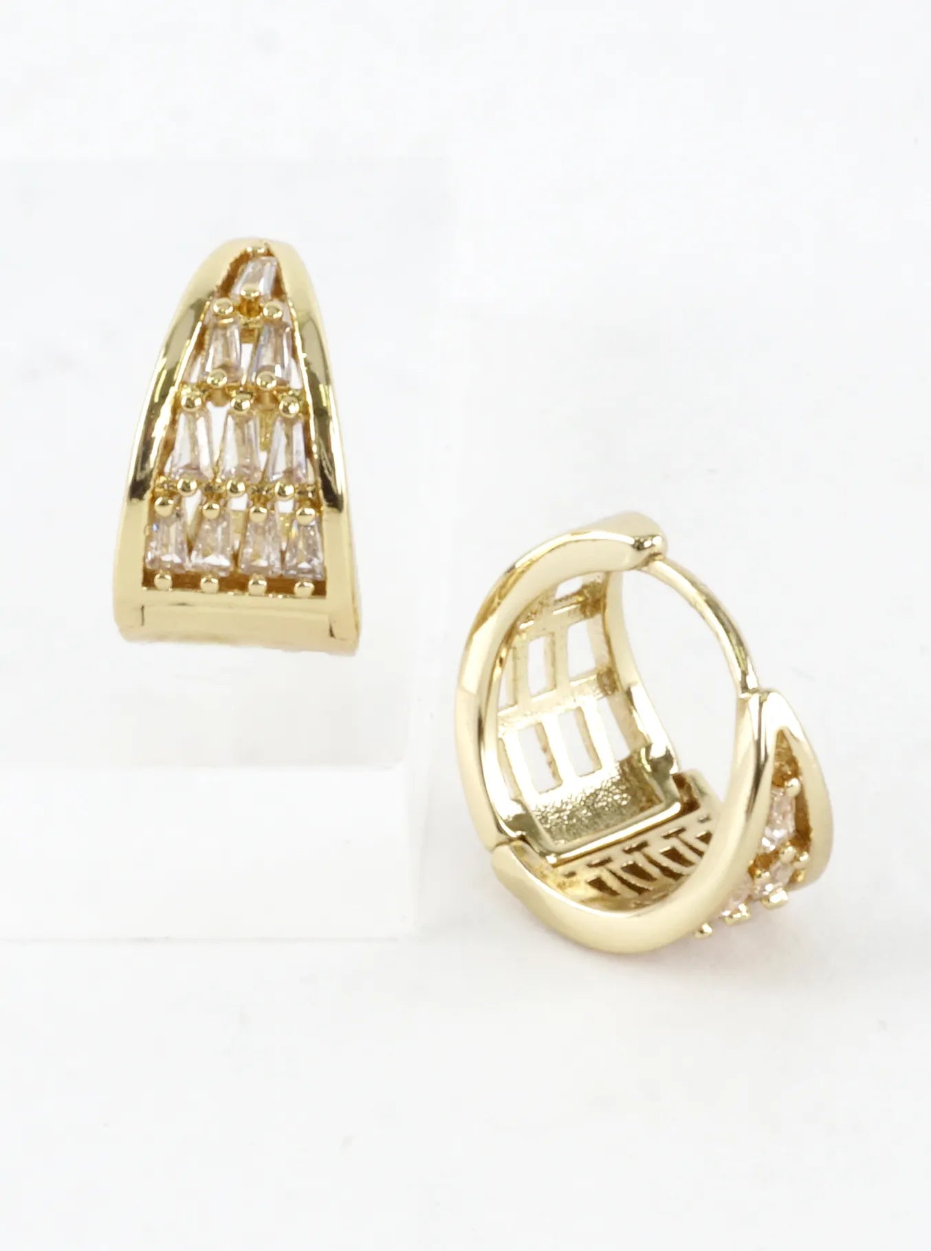 Pave Baguette Crystal Huggie Hoop Earrings