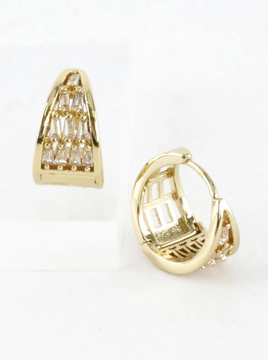 Pave Baguette Crystal Huggie Hoop Earrings