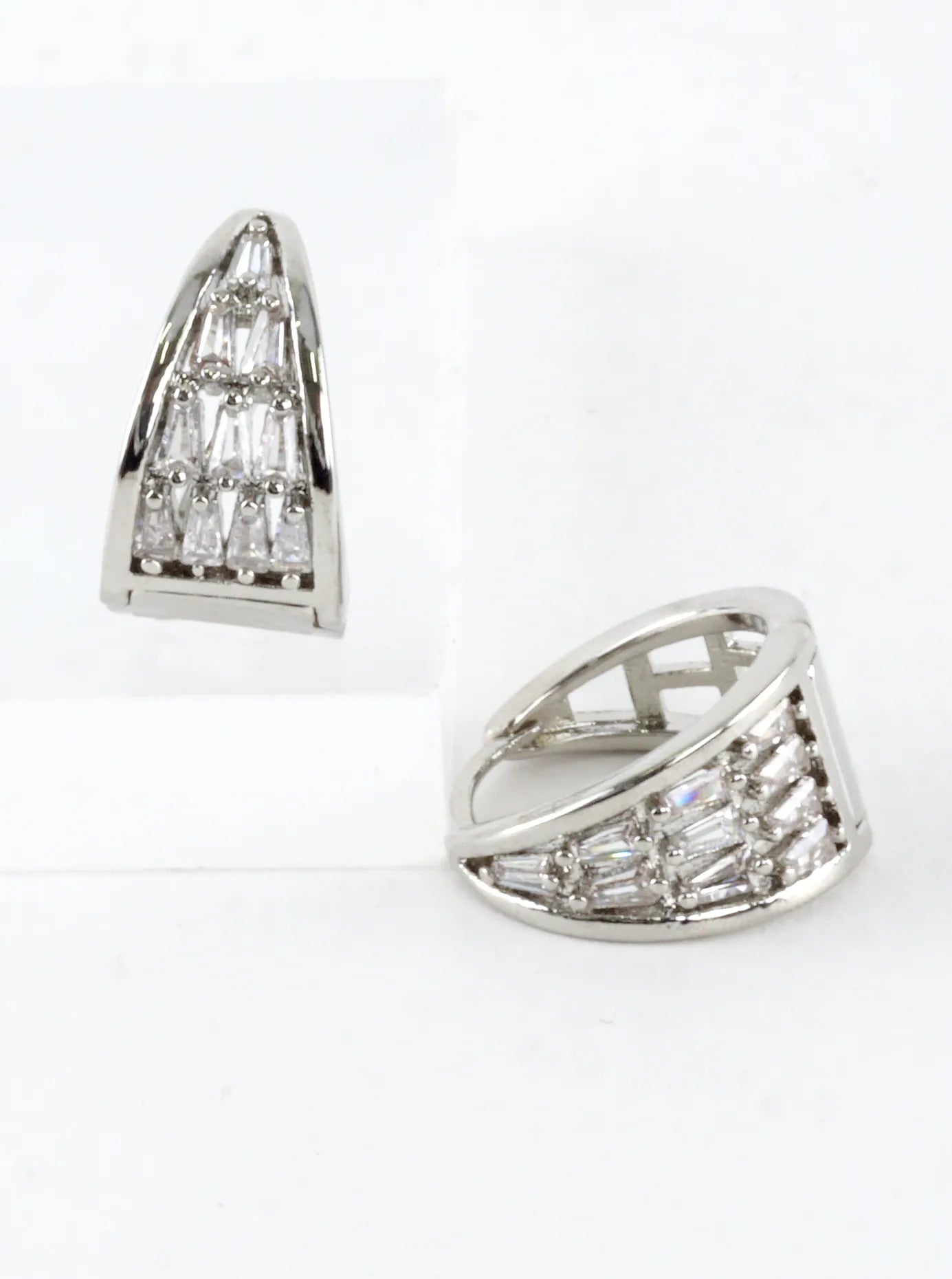 Pave Baguette Crystal Huggie Hoop Earrings