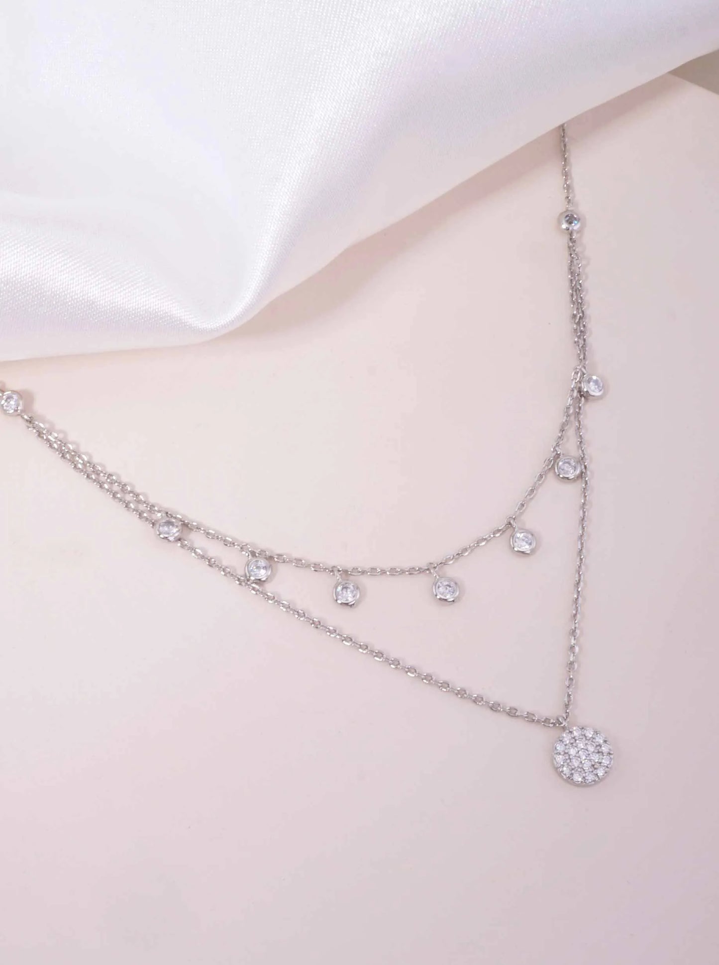 Pave CZ Pendant 18K-Gold-Dipped Layered Necklace