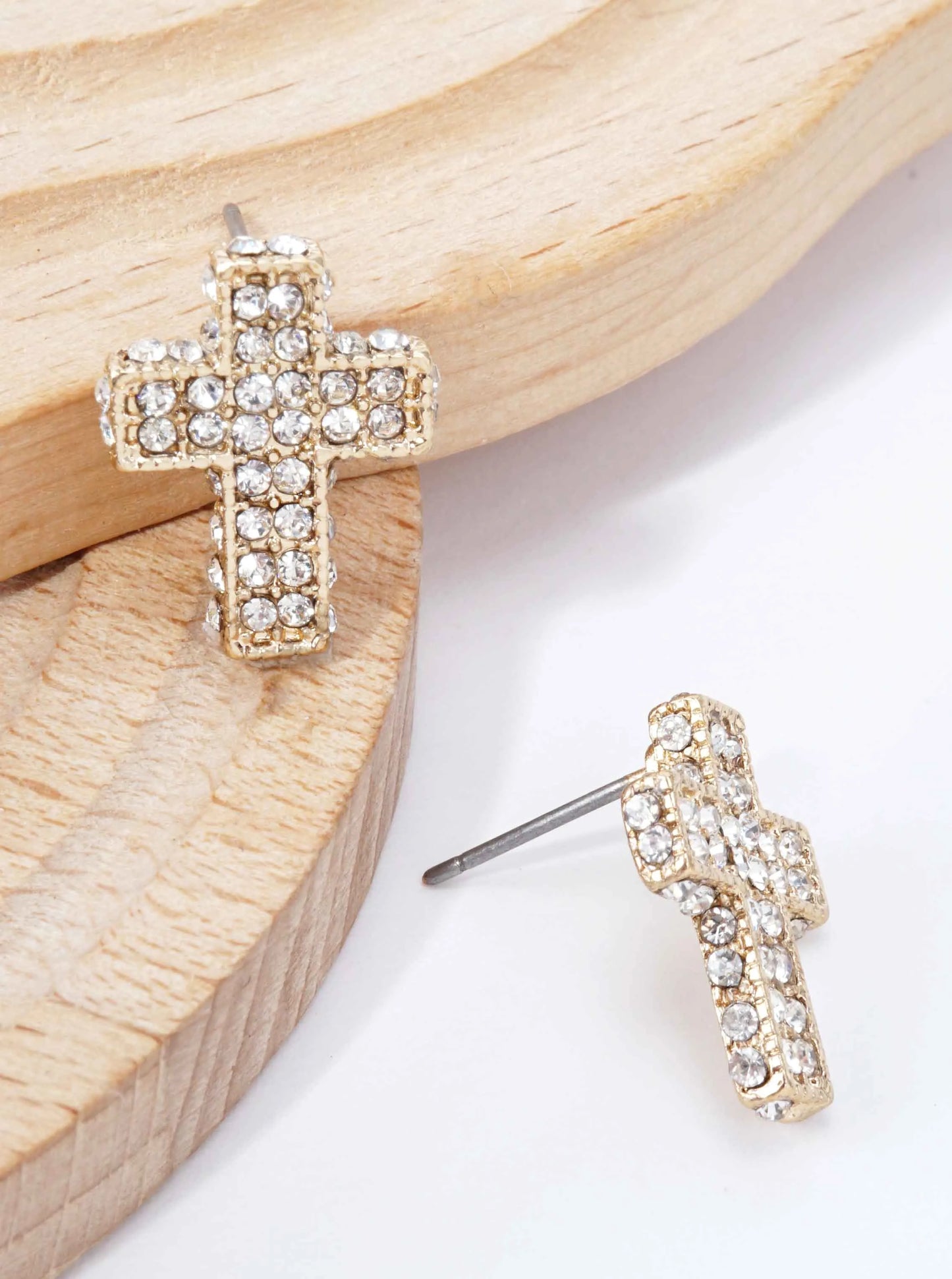 Pave Cross Post Back Stud Earrings