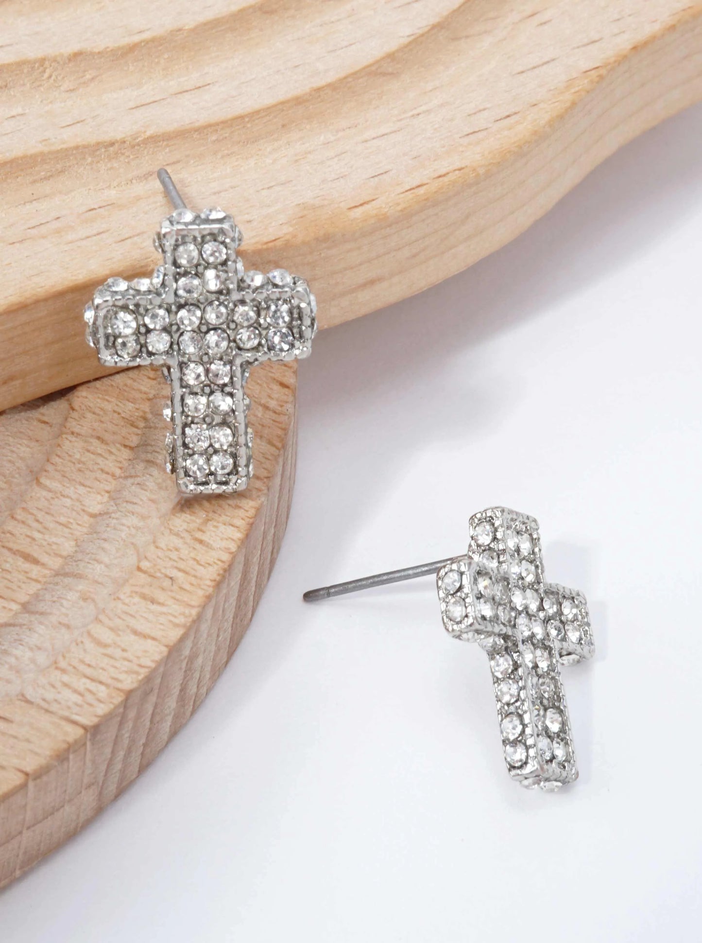 Pave Cross Post Back Stud Earrings