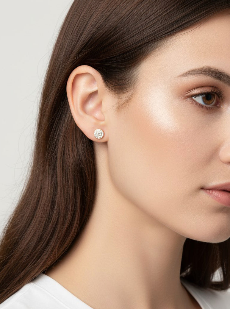 Pave Crystal Disc Stud Earrings