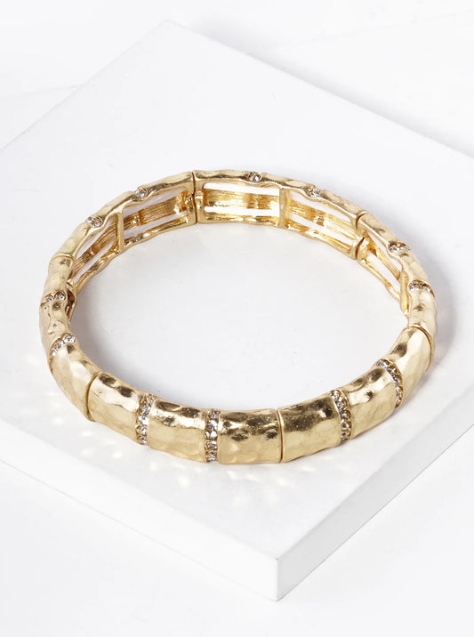Pave Crystal Hammered Metal Stretch Bracelet