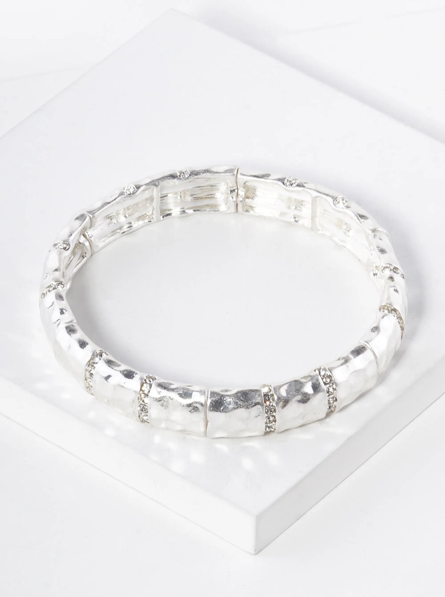 Pave Crystal Hammered Metal Stretch Bracelet