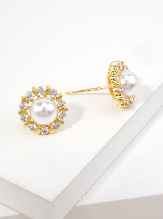 Pave Pearlized Geometric Stud Earrings