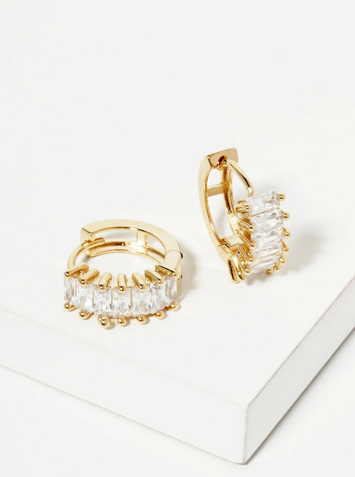 Pave-Set Baguette Cubic-Zirconia 14K-Gold-Dipped 15mm Huggie Hoop Earrings