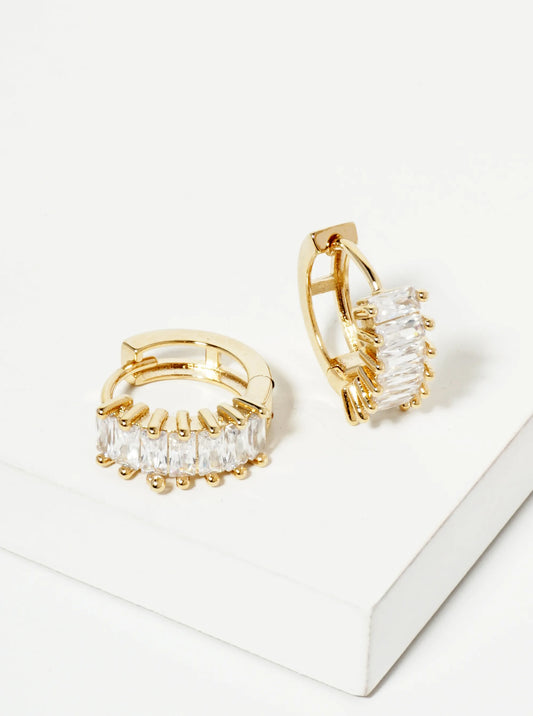 Pave-Set Baguette Cubic-Zirconia 14K-Gold-Dipped 15mm Huggie Hoop Earrings