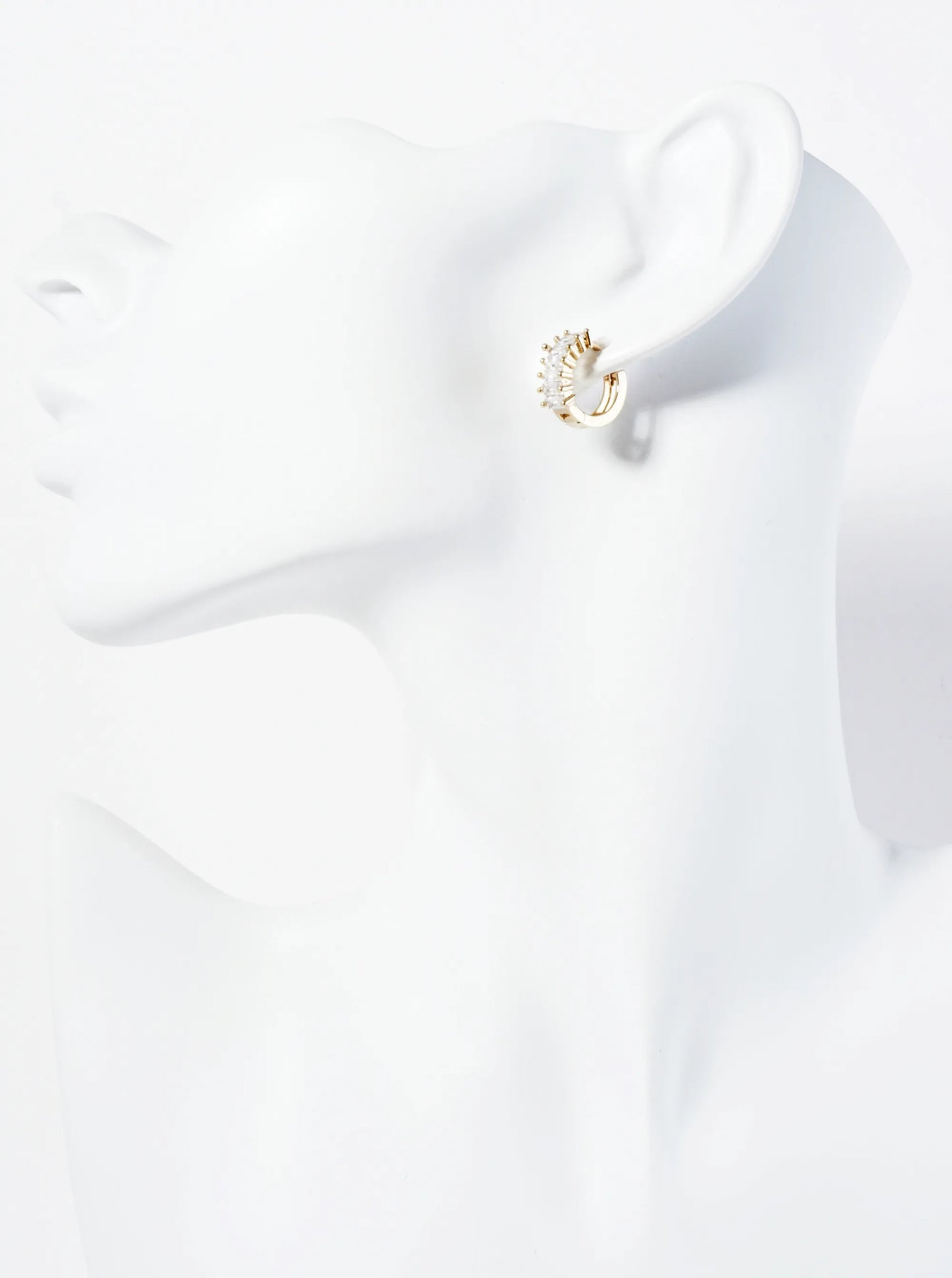 Pave-Set Baguette Cubic-Zirconia 14K-Gold-Dipped 15mm Huggie Hoop Earrings