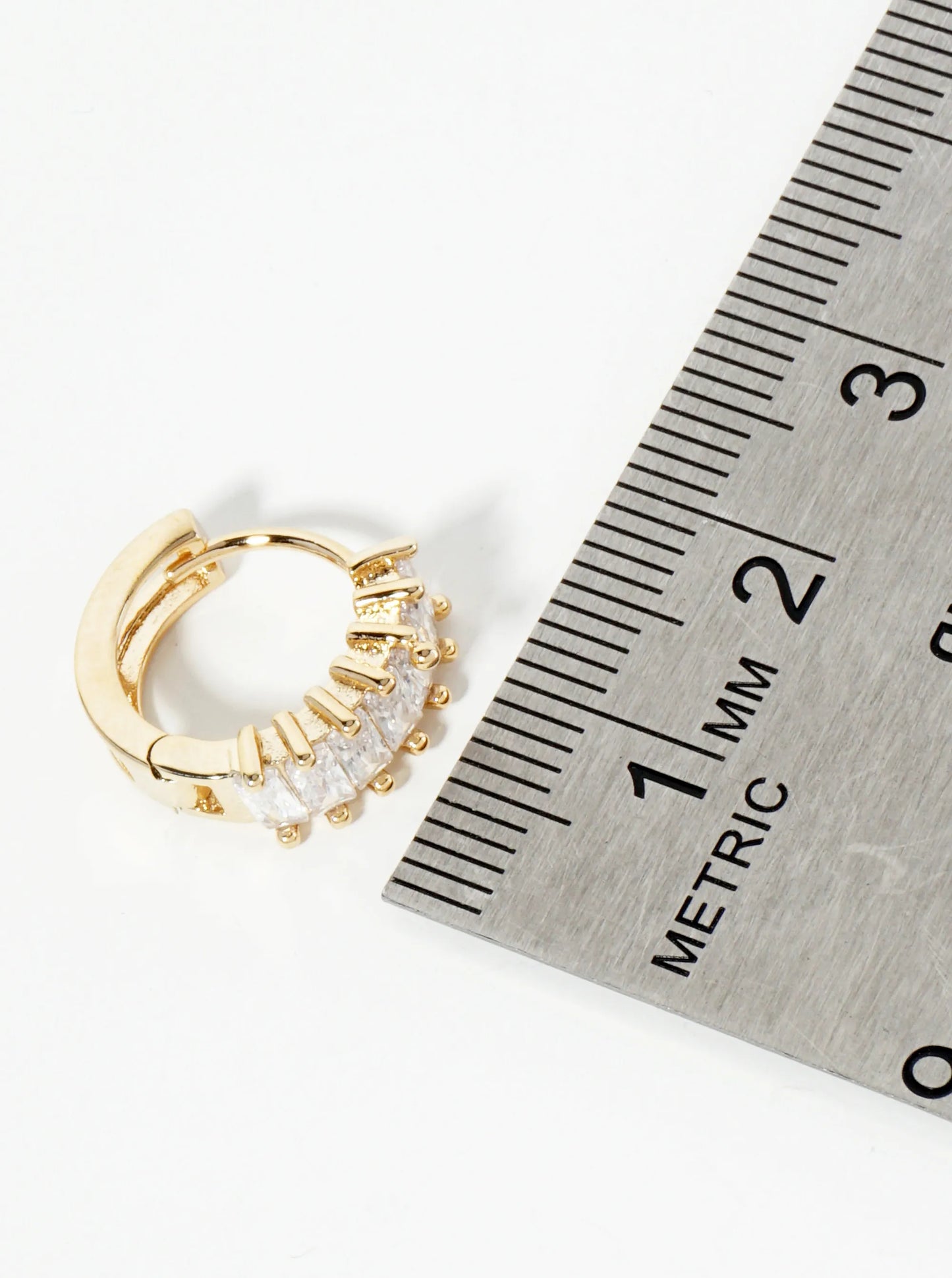 Pave-Set Baguette Cubic-Zirconia 14K-Gold-Dipped 15mm Huggie Hoop Earrings
