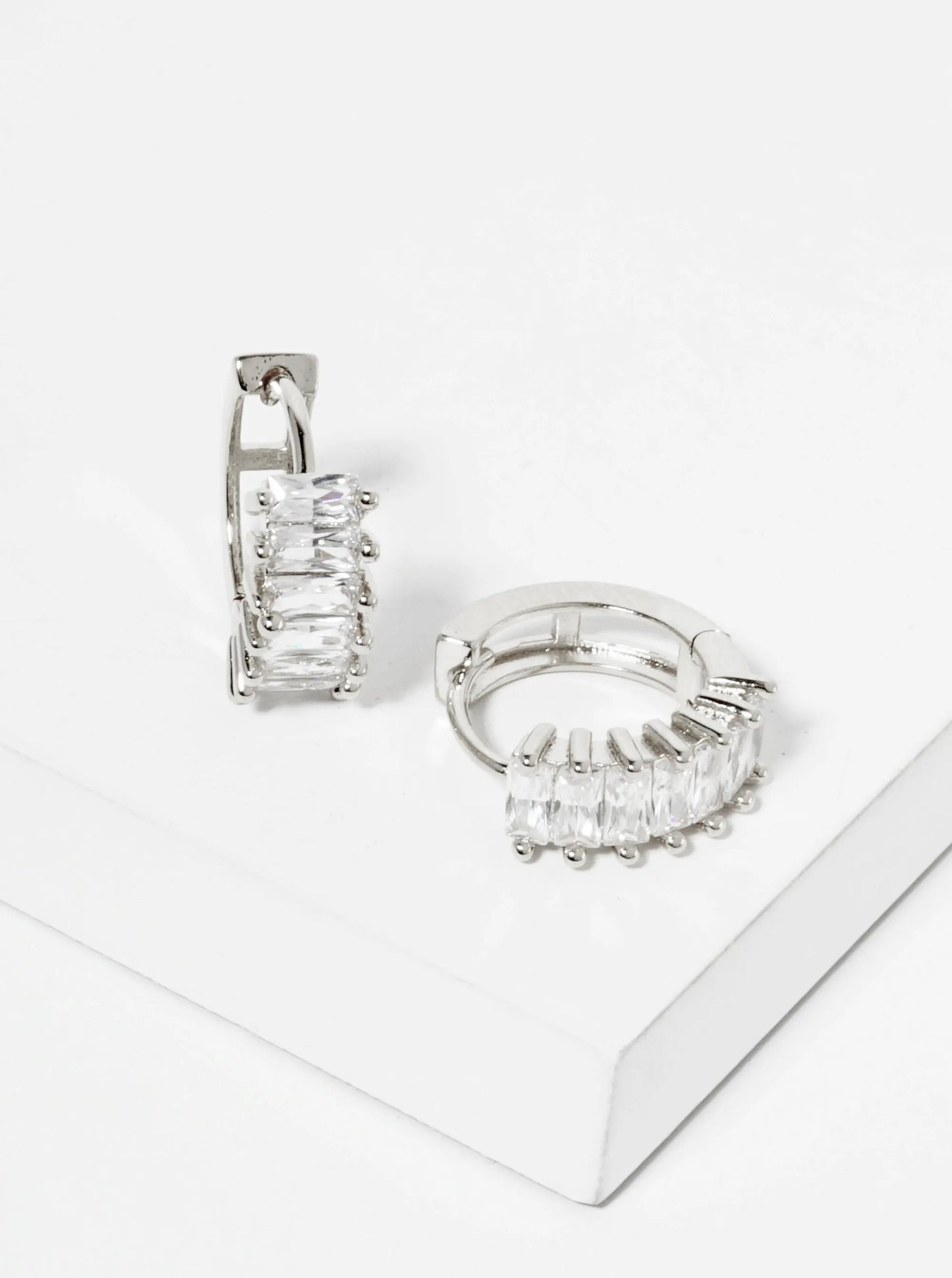 Pave-Set Baguette Cubic-Zirconia 14K-Gold-Dipped 15mm Huggie Hoop Earrings
