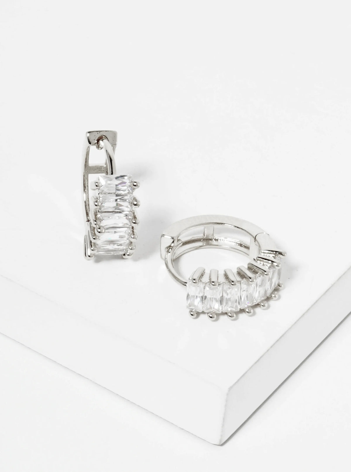 Pave-Set Baguette Cubic-Zirconia 14K-Gold-Dipped 15mm Huggie Hoop Earrings