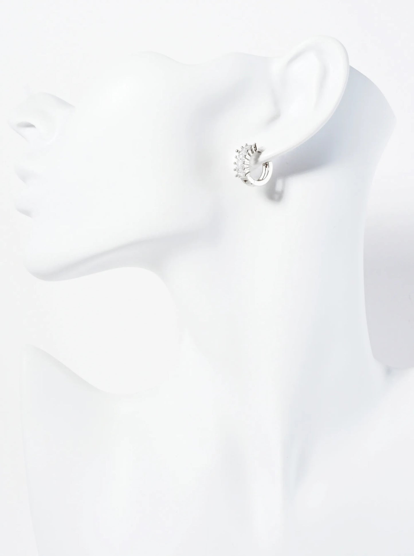 Pave-Set Baguette Cubic-Zirconia 14K-Gold-Dipped 15mm Huggie Hoop Earrings