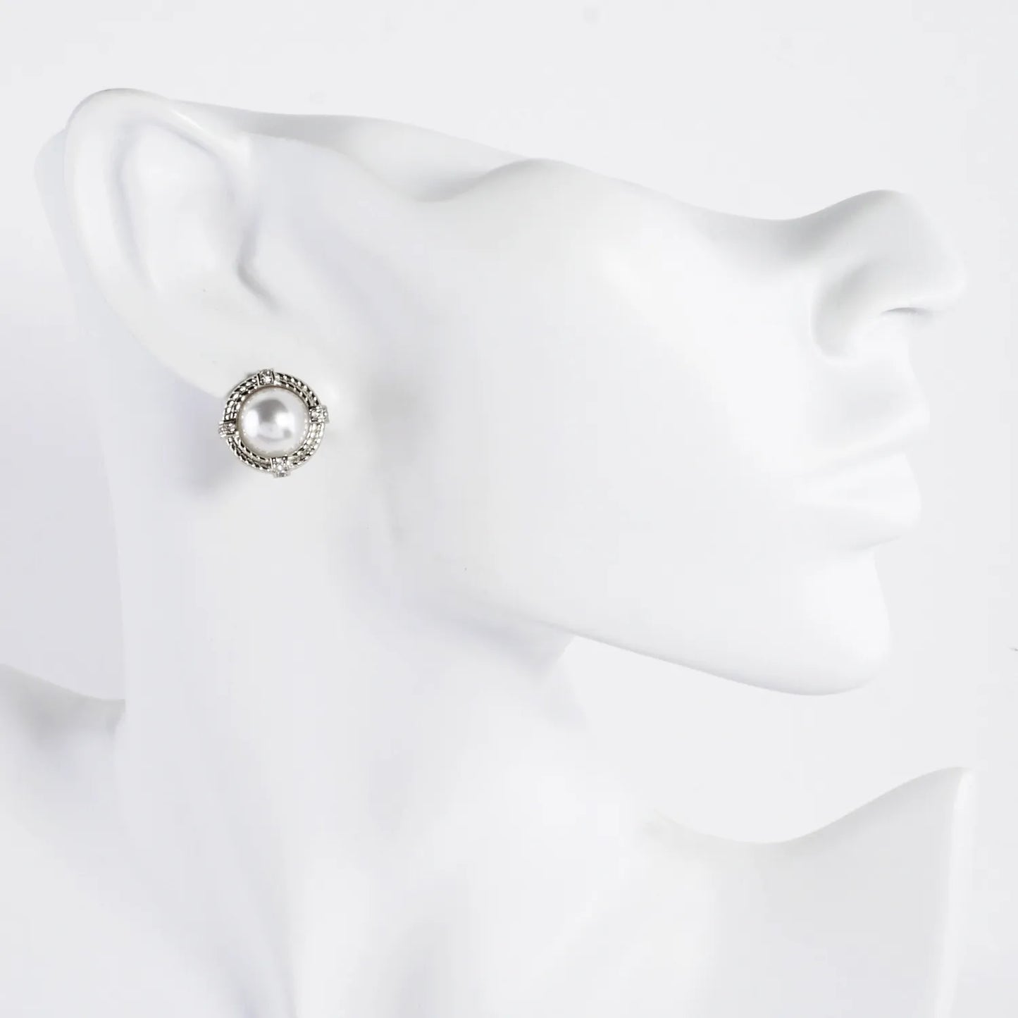 Pave-Set CZ 10mm Pearl 14K-Gold-Dipped Button Stud Earrings