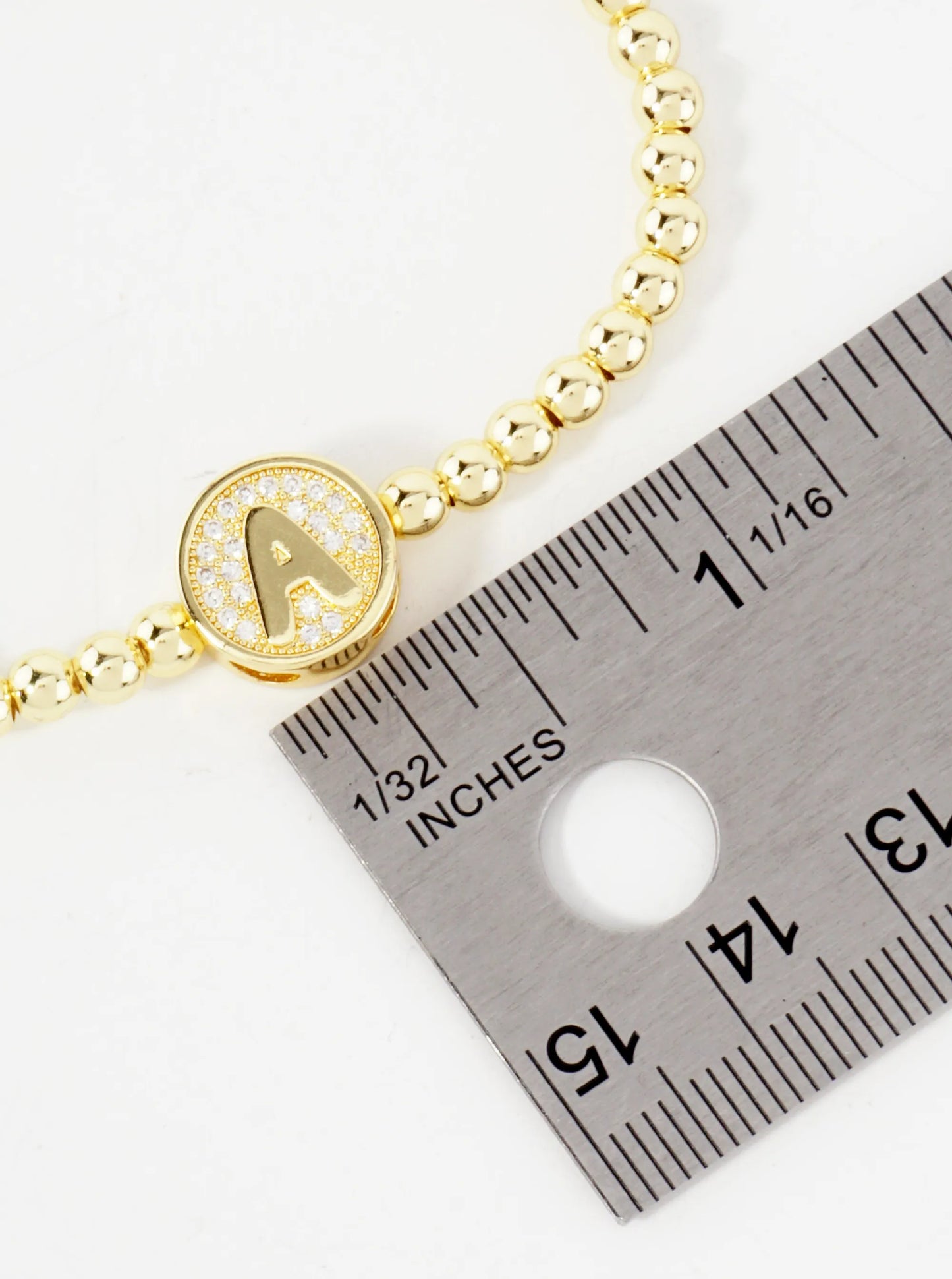 Pave-Set CZ 3mm Stainless Steel Ball-Beaded Initial Stretch Bracelet